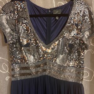 Adriana Papell Navy Blue Beaded Bodice Gown